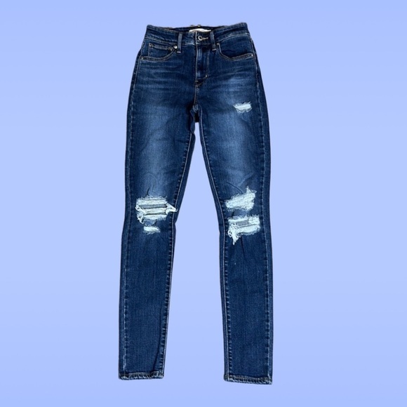 Levi’s 721 High Rise Skinny Jeans Distressed Dark Wash Size 25 - Picture 1 of 13